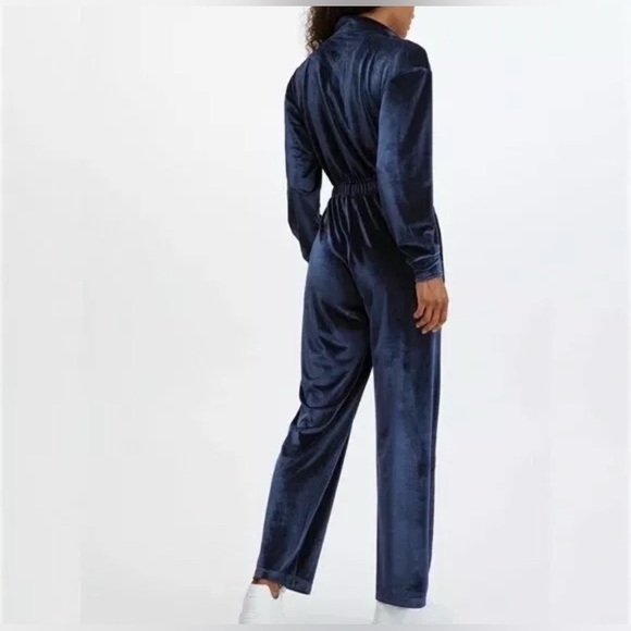 Fabletics Dark Navy Blue Zipper Front Wide Leg Velour Jumpsuit Size XXL - Picture 2 of 14